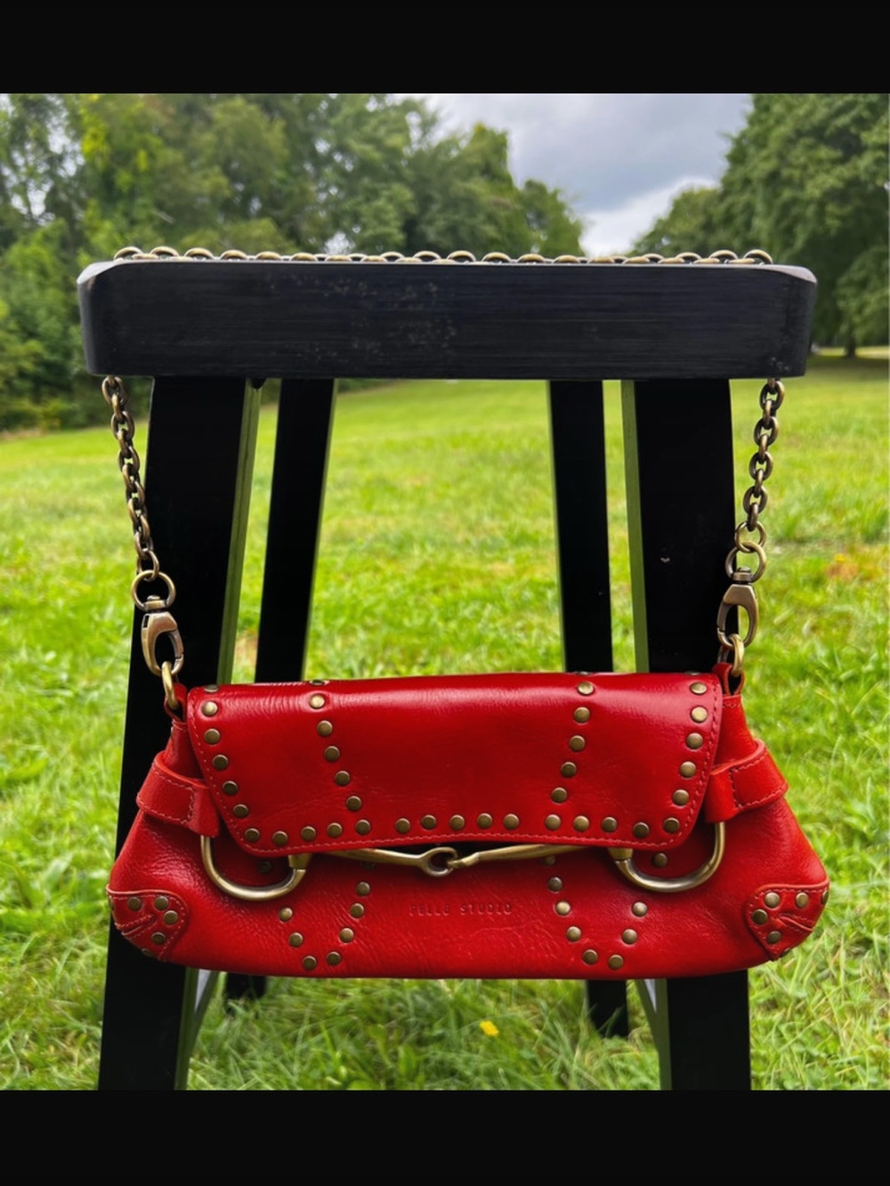 Red Studded Leather Shoulder Bag - Marc Jacobs Style